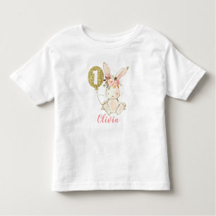 Girls Floral Bunny Primeiro Aniversário T-Shirt