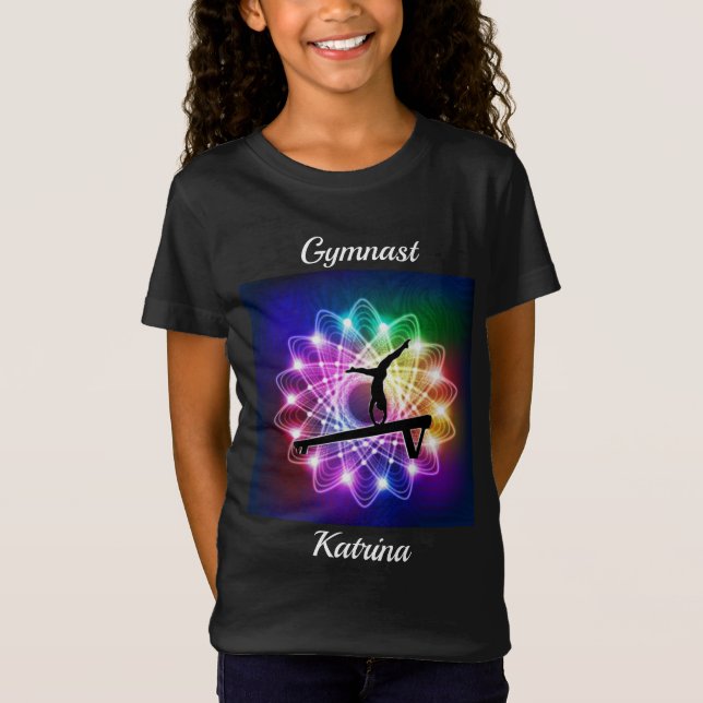 Girls Gymnastics Equilibra T-Shirt Personalizada (Frente)