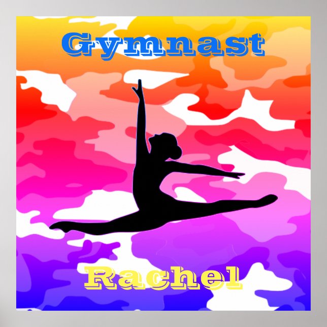Girls Gymnastics "Gymnast" Rainbow Camo Poster (Frente)