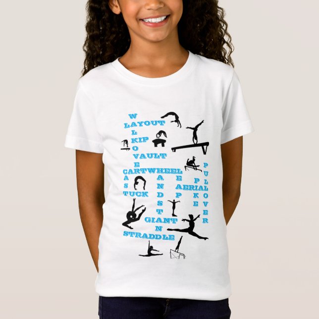 Girls Gymnastics Habilita Blue Crosswords T-Shirt (Frente)