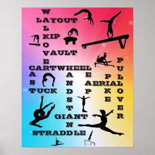 Girls Gymnastics Habilita Poster de Palavras Cruza