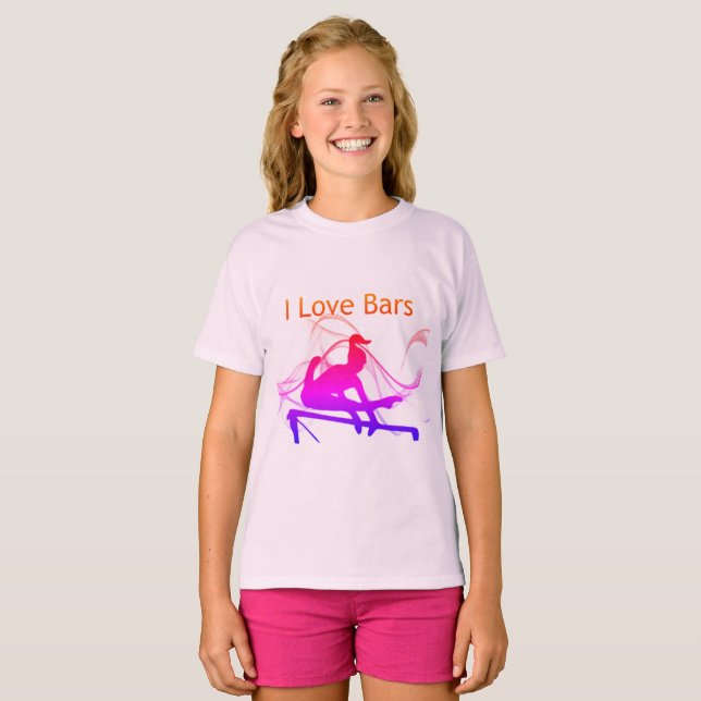 Girls Gymnastics I Love Bares Gymnast T-Shirt (Frente Completa)