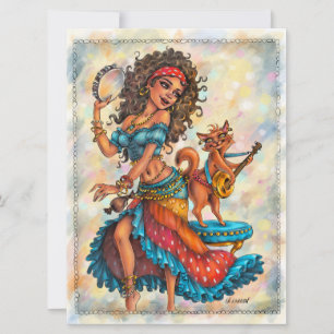 Girls Gypsy Bohemian Cat Street Dancer Art Card