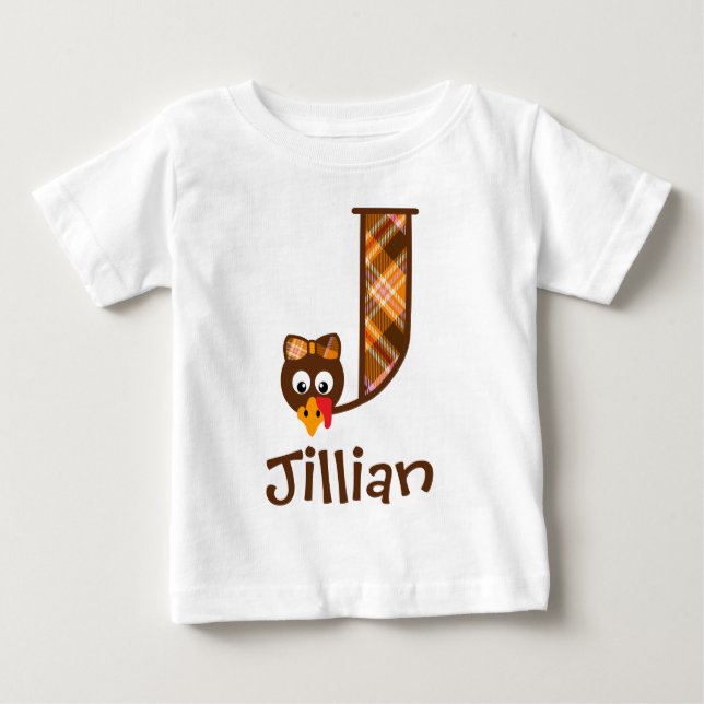 Girls Monograma Turquia Top Graças Letra J (Frente)