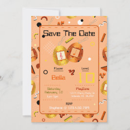 Girls Orange Gaming Tamagotchi Convite de Aniversá