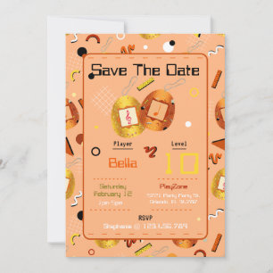 Girls Orange Gaming Tamagotchi Convite de Aniversá