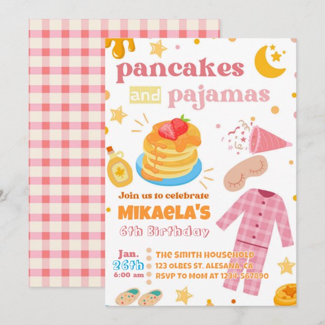 Girls Pancakes e Pajamas Convite de Aniversário (Frente/Verso)
