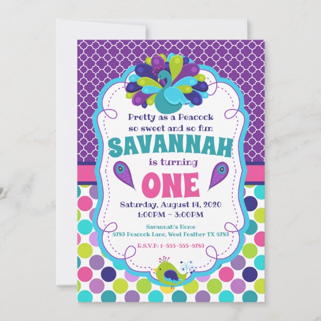 Girls Peacock Convite de aniversário (Frente)