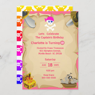 Girls Pirate Skull Convite de aniversário