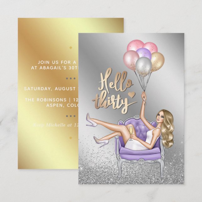 Girly aniversário de 30 anos Convite de festas (Frente/Verso)