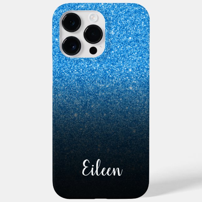 Girly Azul Personalizado Brilho Preto Ombre (Verso)