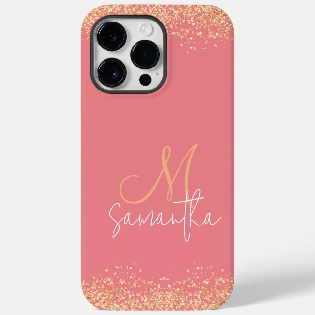 Girly Glam Espelhado Rosa e Dourado Monograma (Verso)