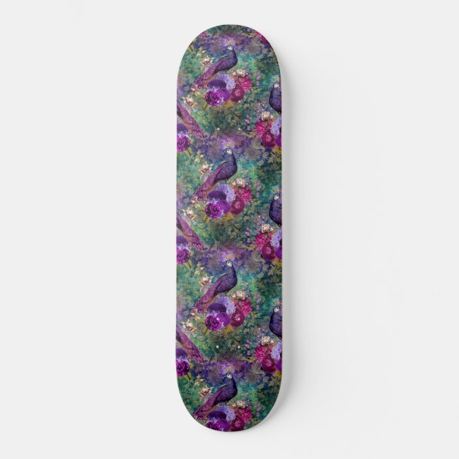 Girly Peacock Pink Purple Fantasy Skateboard (Frente)