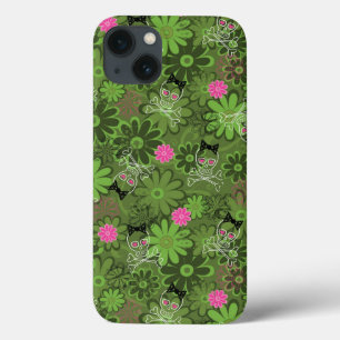 Girly Punk Skulls on Flower Camo background