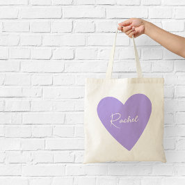 Girly Purple Heart Bolsa com Nome