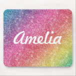 Girly Rainbow Glitter Monograma Name Mouse Pad<br><div class="desc">Adicione um splash de cor ao seu mouse pad que apresenta o arco-íris brilhante com letra retrorreflectora. Personalize com seu nome, monograma, inicial ou texto. Você pode alterar a cor do texto e o estilo da fonte usando a opção personalizá-lo. Os detalhes do design de brilho são simulados no trabalho...</div>
