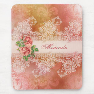 Girly Rosas e Lace Personalizado Mousepad