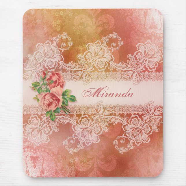 Girly Rosas e Lace Personalizado Mousepad (Frente)
