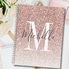 Girly Rose Gold Blush Pink Glitter Monogram Name