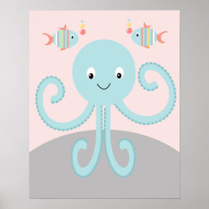 Giry Sea Ocean Life Pink Octopus Art Poster