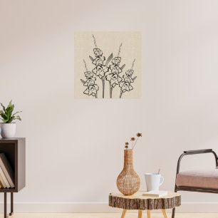 Glads Gladiola Desenhando Canvas de Flor de Poster