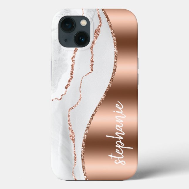 Glam Ágata Geodo Metálico Dourado Rosa Branco Nome (Verso)