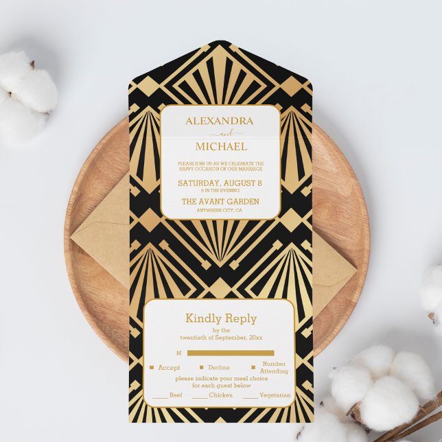 Glam Art Deco Black Gatsby 1920 Style Casamento (Criador carregado)