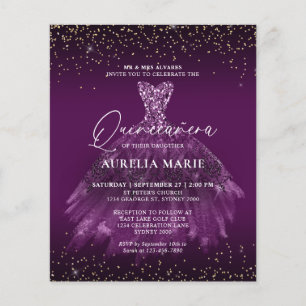 Glam Dourado Roxo Princesa Vestida Quinceanera