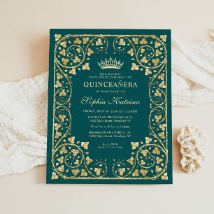 Glam Emerald Verde Dourada Tiara Quinceanera