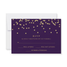 Glam Faux Dourada Confetti e RSVP Roxo Profundo