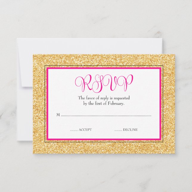 Glam Faux Glitter Dourado Pink Bat Mitzvah RSVP (Frente)