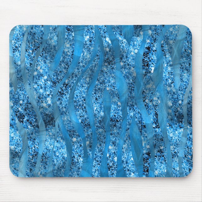 Glam Glitter Blue Zebra Stripes Mousepad (Frente)