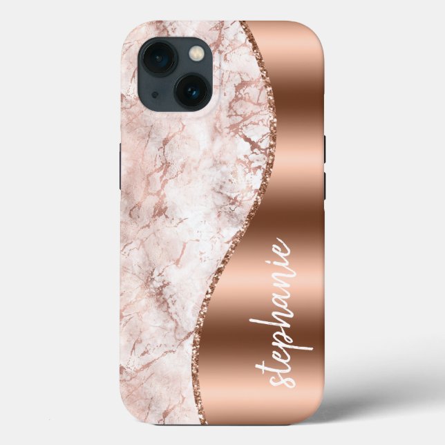 Glam Mármore Rosa Dourado Metálico Nome (Verso)