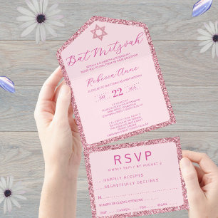 Glam Pink Clássico Elegante Bat Mitzvah RSVP