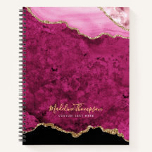 Glam Pink Magenta Velvet Agate Geode Gold Script
