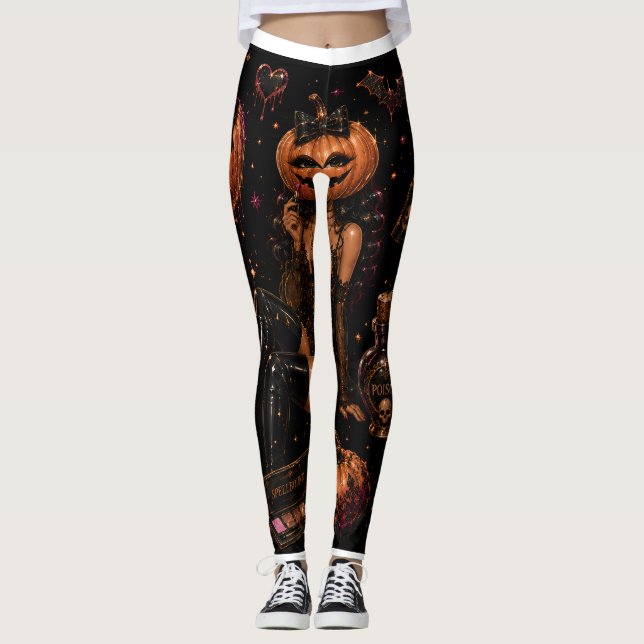 Glam Pumpkin Makeup Halloween Leggings (Frente)