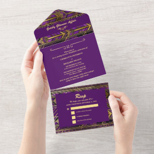 Glam Purple e Dourado Gatsby Art Deco Casamento 19