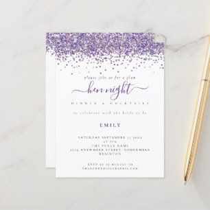Glam Roxo De Orçamento Glitter Hen Convite Noturn