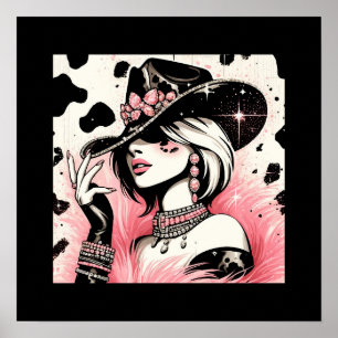 Glam Rústico Cowgirl Rosa Brilho Impressão Cowhide