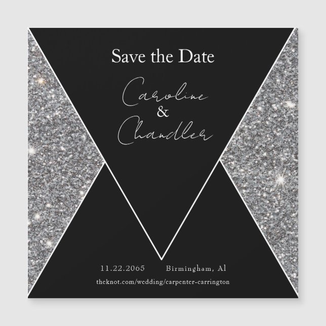 Glam Silver e Black Weding the Date Magnetic (Frente)