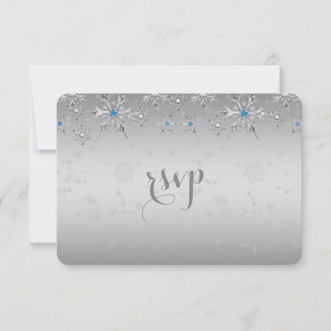 Glam Silver Snowflakes Crystal Pearl Wedl RSVP (Frente)