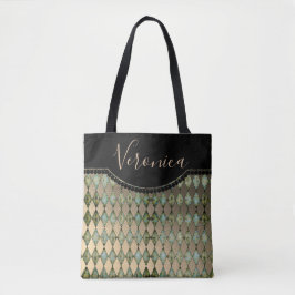 Glam Turquoise Harlequin Personalizado Tote Bag