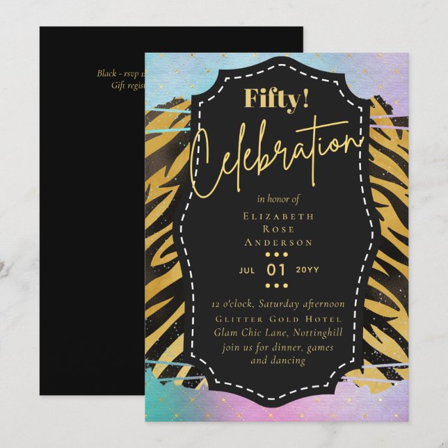 Glamor de 50 Convites de aniversário (Frente/Verso)