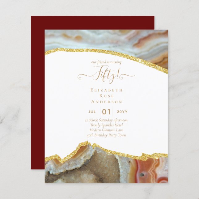 Glamor de 50 Convites de aniversário (Frente/Verso)