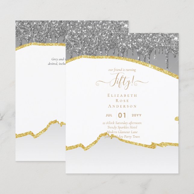 Glamor de 50 Convites de aniversário (Frente/Verso)