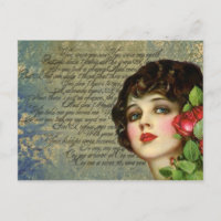 Glamor Girl vitoriana com cartão postal de Rosa ve