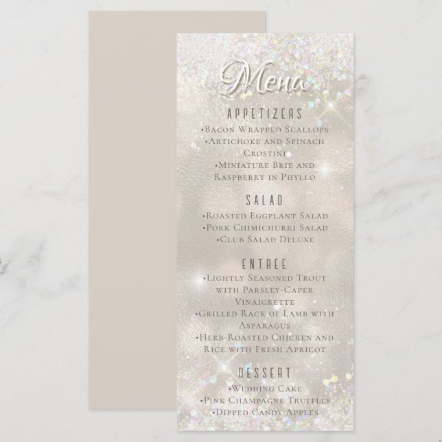 Glamorous Champagne Glitter Luxury WedeMenu (Frente/Verso)