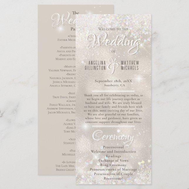 Glamorous Champagne Glitter Luxury Weding Program (Frente/Verso)