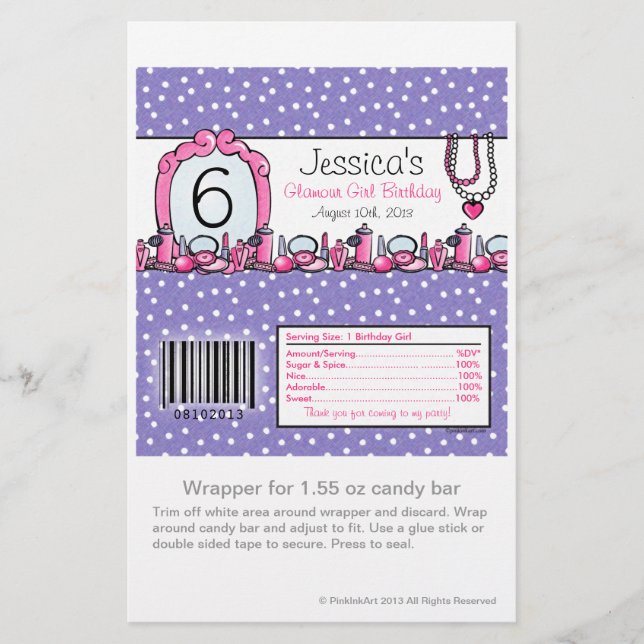 Glamour Girl Birthday Candy Wrapper (Frente)