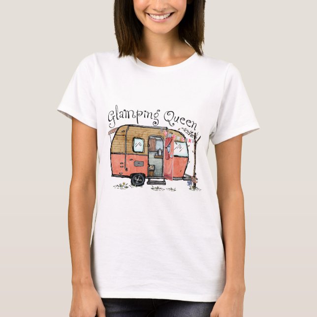 Glamping Queen Camper Camping Outdoors T-Shirt (Frente)